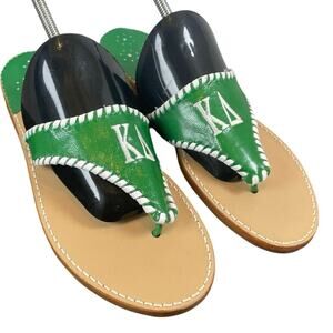 PALM BEACH SANDALS LUXE-CRAFTED LEATHER made in USA SZ 9 GREEN/WHITE ICONIC CHIC